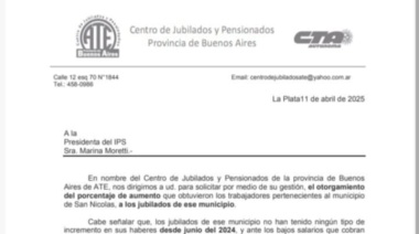 Respecto al aumento otorgado a los municipales. El Centro de jubilados y pensionados de ATE informa