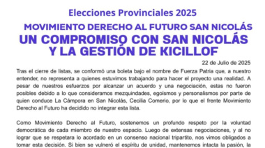 Tras el cierre de listas en San Nicolás, el MDF comparte un parte de prensa