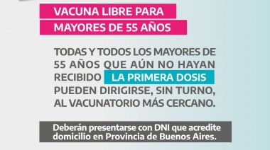 La Provincia dispone vacunación libre para mayores de 55 años
