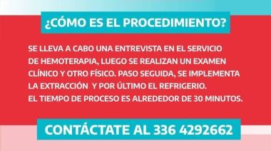 El hospital San Felipe convoca a la donación de plasma para Fiebre Hemorrágica Argentina