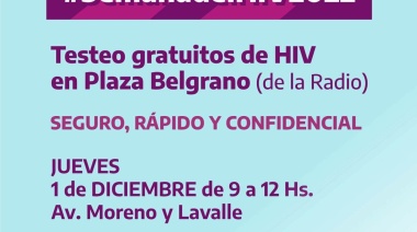 Se realizarán testeos gratuitos de  HIV en plaza Belgrano