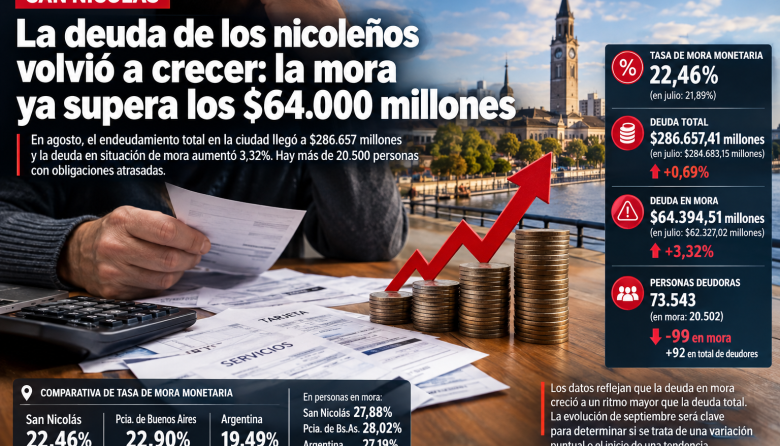 La deuda de los nicoleños volvió a crecer: la mora alcanzó los $64.394 millones