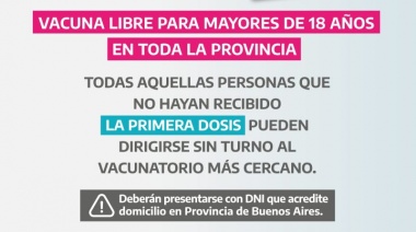 Comienza la vacunación libre para mayores de 18 años