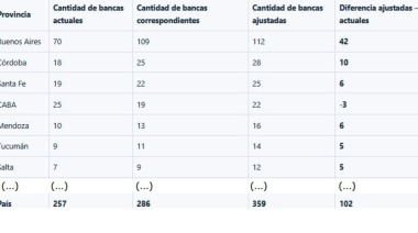 Informe indica que la provincia de Buenos Aires debería tener 42 bancas más en diputados