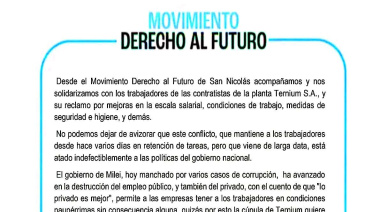 MDF San Nicolás se solidariza con los trabajadores de empresas tercerizadas de Ternium a través de un comunicado